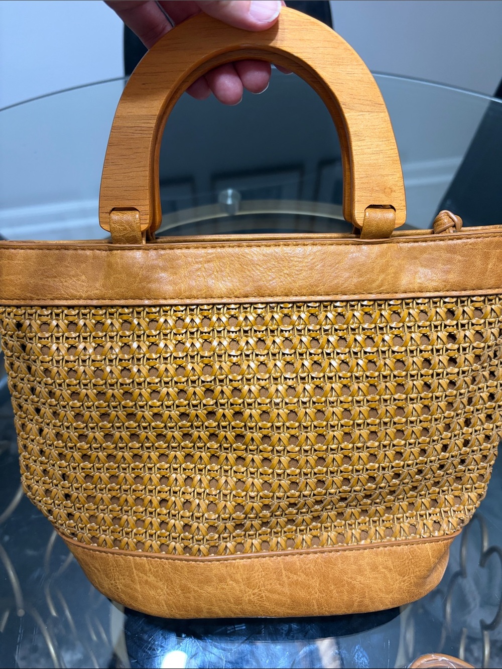 Joy Susan Havana Faux Cane Wood Handle bag